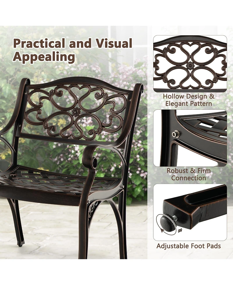 Sugift Set of 2 Cast Aluminum Patio Dining Chairs with Flower Pattern Back