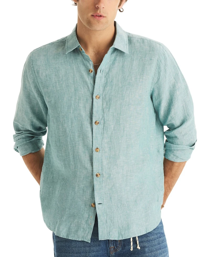 Nautica Men's Classic-Fit Long-Sleeve Button-Up Solid Linen Shirt