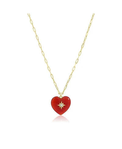 The Lovery Agate Starburst Heart Paperclip Necklace 14K Gold-Plated Sterling Silver