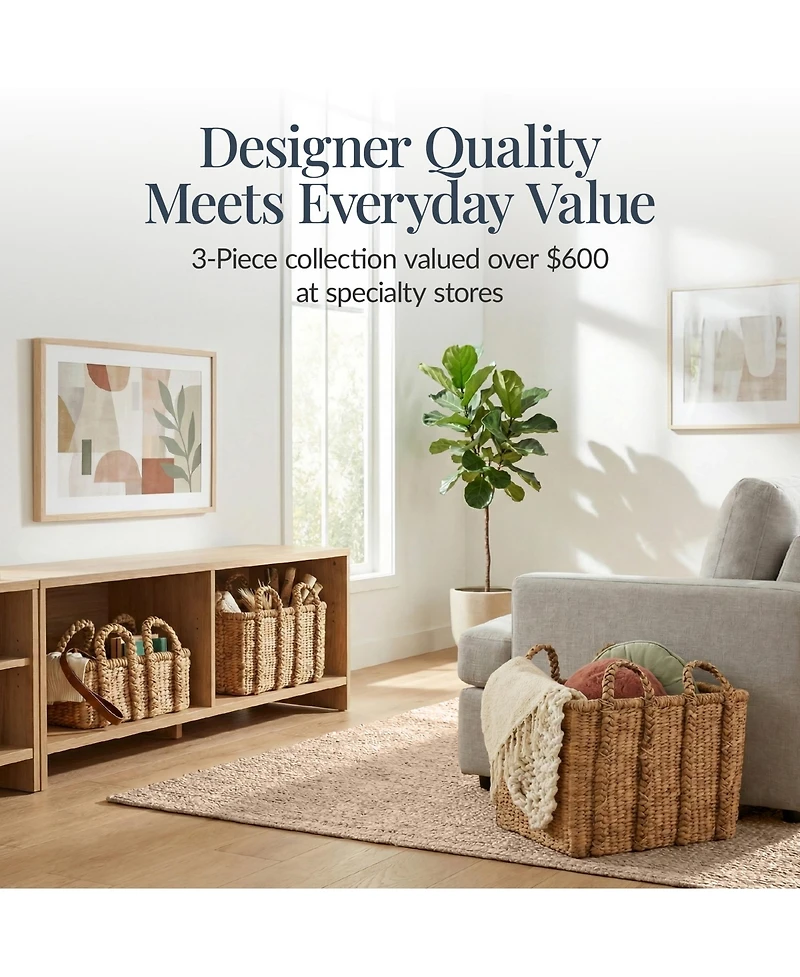 Best Choice Products 3PC Water Hyacinth Chunky Basket Set