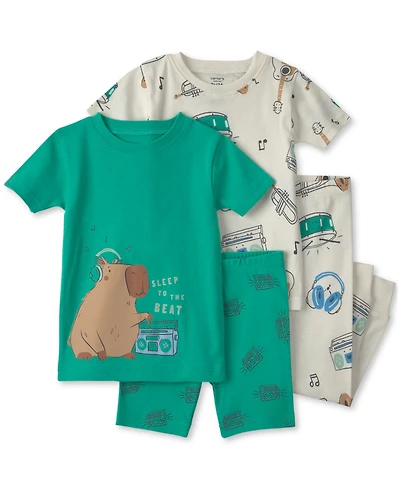 Carter's Toddler Boys' 2T-5T Capybara Short-Sleeve Tops, Shorts and Pants Sleep & Play, 4-Piece Set