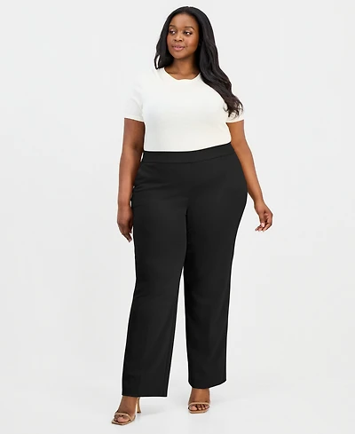 Anne Klein Essentials Plus Straight-Leg Pull-On Pants