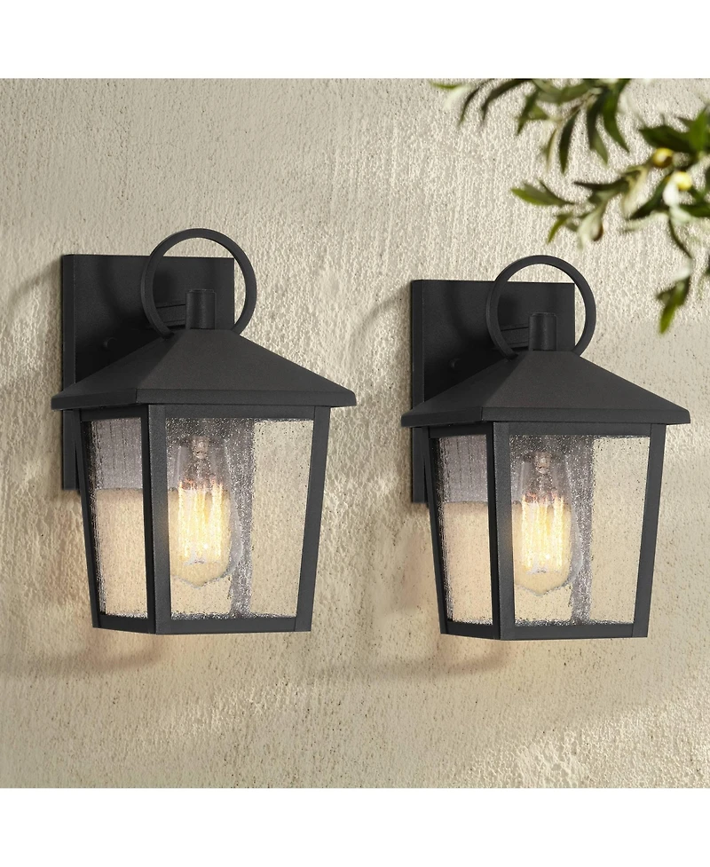 John Timberland Westmont High Modern Outdoor Wall Light Fixture Mount Porch House Set of 2 Sand Aluminum Glass Shade
