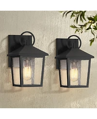 John Timberland Westmont High Modern Outdoor Wall Light Fixture Mount Porch House Set of 2 Sand Aluminum Glass Shade