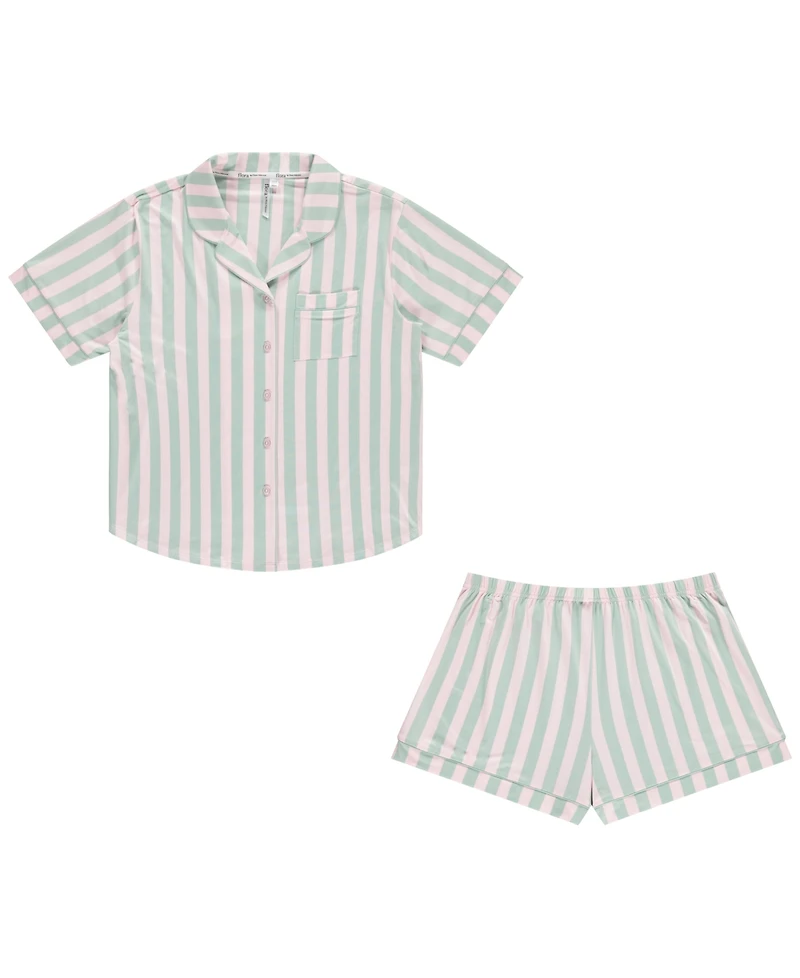 Flora by Nikrooz Women's Gabriella Notch Collar Shirt and Pajama Shorts, 2-Piece Set