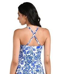 La Blanca Women's Botanical Brocade High-Neck Keyhole Tankini Swim Top