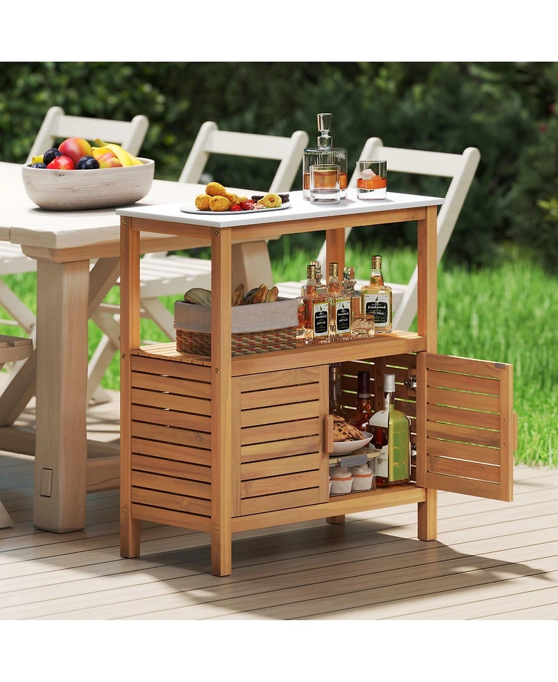 Gouun Acacia Wood Outdoor Potting Bench with Louvered Storage Cabinet, 31 in