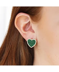 The Lovery Large Malachite Cz Halo Heart Stud Earrings 14K Gold-Plated Sterling Silver