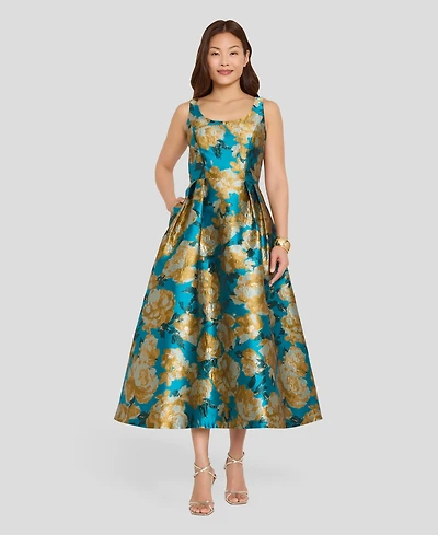 Tahari Asl Women's Printed Scoop Neck Midi Dress