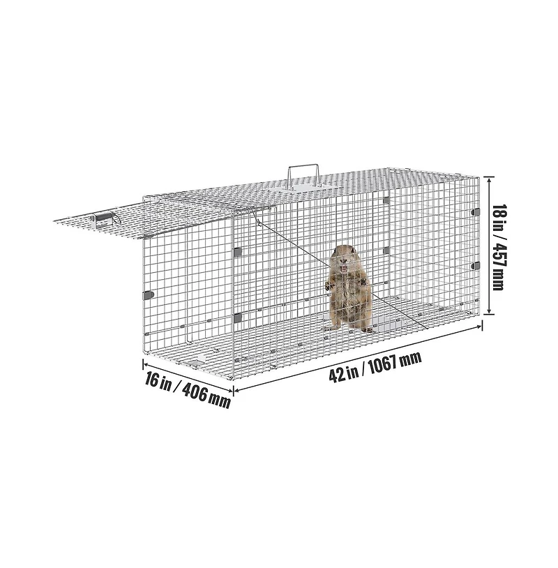 Sugift 42 x 16 x 18 inches Live Animal Cage Trap Humane Cat Trap Galvanized Steel