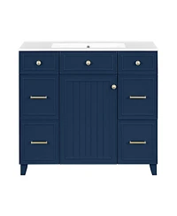 Sillysis 36 Inch Bathroom Vanity with Ceramic Sink, Solid Wood Frame, Ample Storage Drawers and Soft Close Door for Small Spaces