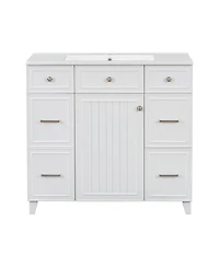 Sillysis 36 Inch Bathroom Vanity with Ceramic Sink, Solid Wood Frame, Ample Storage Drawers and Soft Close Door for Small Spaces