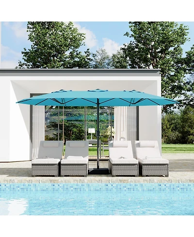 Homfan 15FT Extra Large Double-Sided Patio Umbrella with Base, Waterproof Uv Protection, Easy Crank for Pool, Garden, Backyard, Multiple Colors