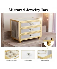 Yigii 3 Layer Large Capacity Jewelry Storage Box with Crystal Handle