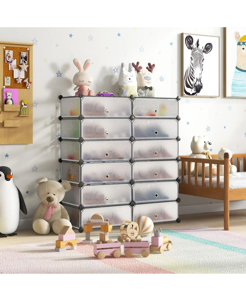 Gouun Plastic Modular Cube Shoe Rack Organizer with Transparent Doors