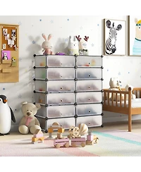 Gouun Plastic Modular Cube Shoe Rack Organizer with Transparent Doors