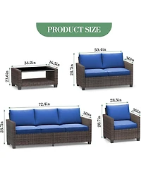 gaomon 5-Piece Outdoor Patio Wicker Sectional Sofa Set with Glass Table