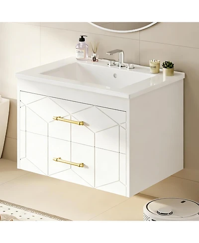 gaomon Floating Bathroom Vanity with Sink, Modern Wall-Mounted Cabinet Ceramic Top, 2 Drawer Storage for Small or Apartment