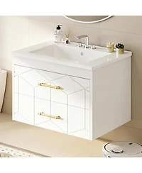 gaomon Floating Bathroom Vanity with Sink, Modern Wall-Mounted Cabinet Ceramic Top, 2 Drawer Storage for Small or Apartment