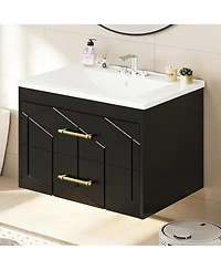 gaomon Floating Bathroom Vanity with Sink, Modern Wall-Mounted Cabinet Ceramic Top, 2 Drawer Storage for Small or Apartment