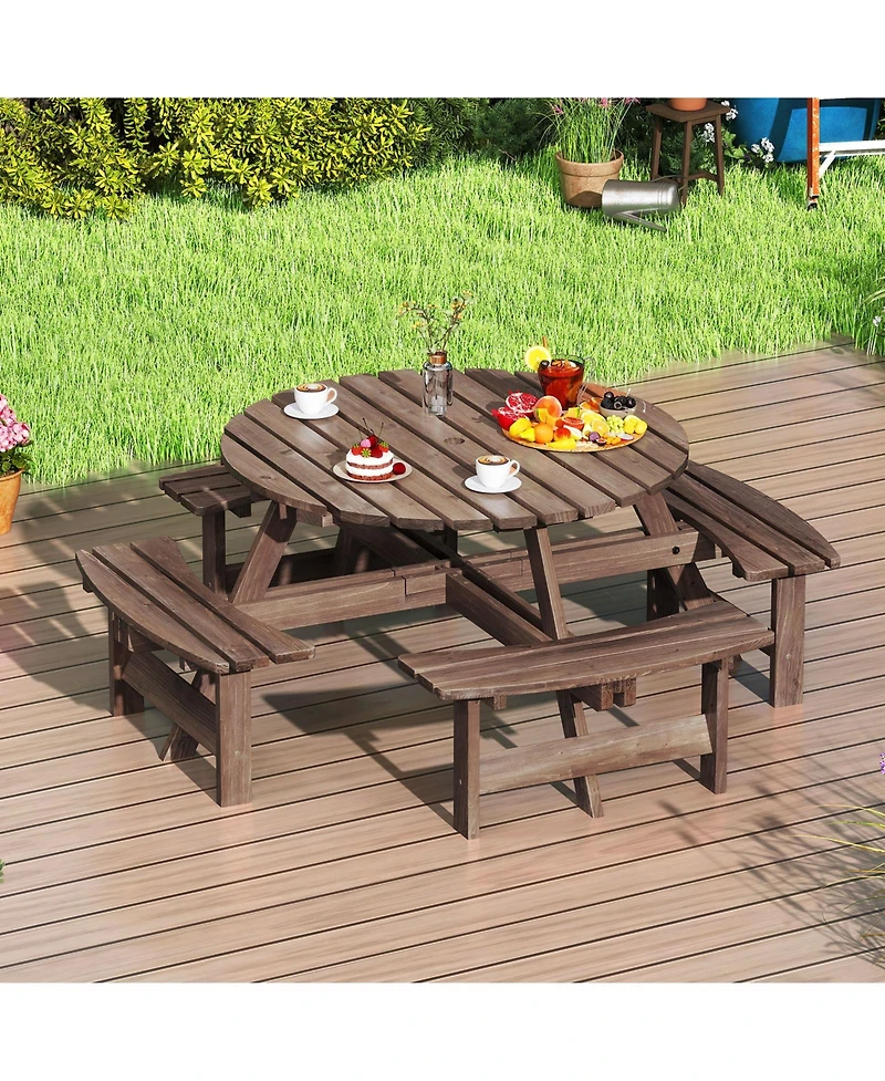 Slickblue Round Picnic Table Set for 8 Person with Benches, Circular Outdoor Dining