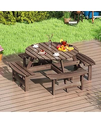 Slickblue Round Picnic Table Set for 8 Person with Benches, Circular Outdoor Dining