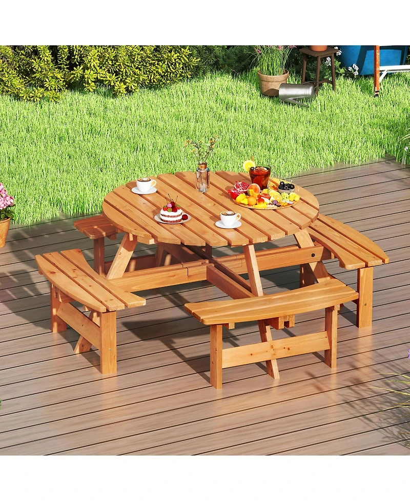 Slickblue Round Picnic Table Set for 8 Person with Benches, Circular Outdoor Dining Table