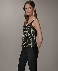 Donna Karan New York Women's Printed V-Neck Lace Trim Camisole