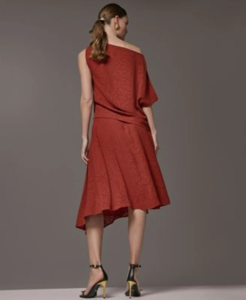 Donna Karan New York Womens Asymmetric Neck Laser Cut Top Laser Cut High Low Skirt