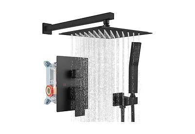 Midola 10 Inch Rainfall Shower System Wall Mounted Rain Shower Head Handle Set Pressure Balancing Valve Solid Brass Complete Combo