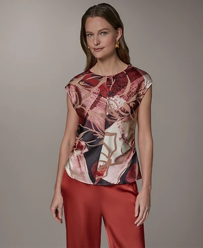 Donna Karan New York Women's Abstract Geo Print Burnout Cap Sleeve Top