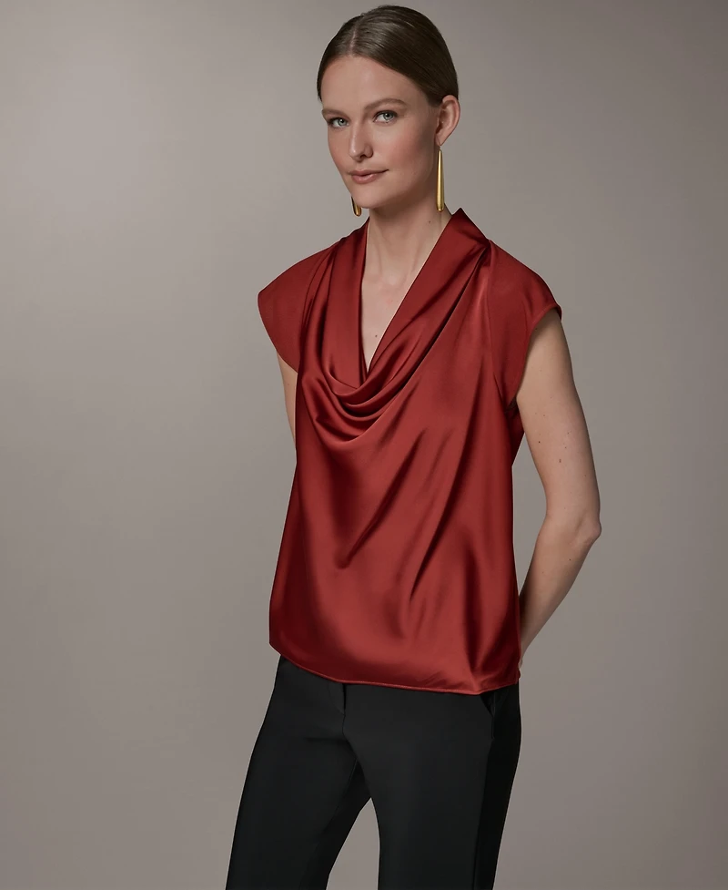 Donna Karan New York Women's Mixed Media Cowl Neck Top