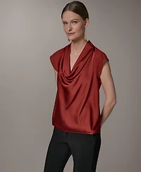 Donna Karan New York Women's Mixed Media Cowl Neck Top