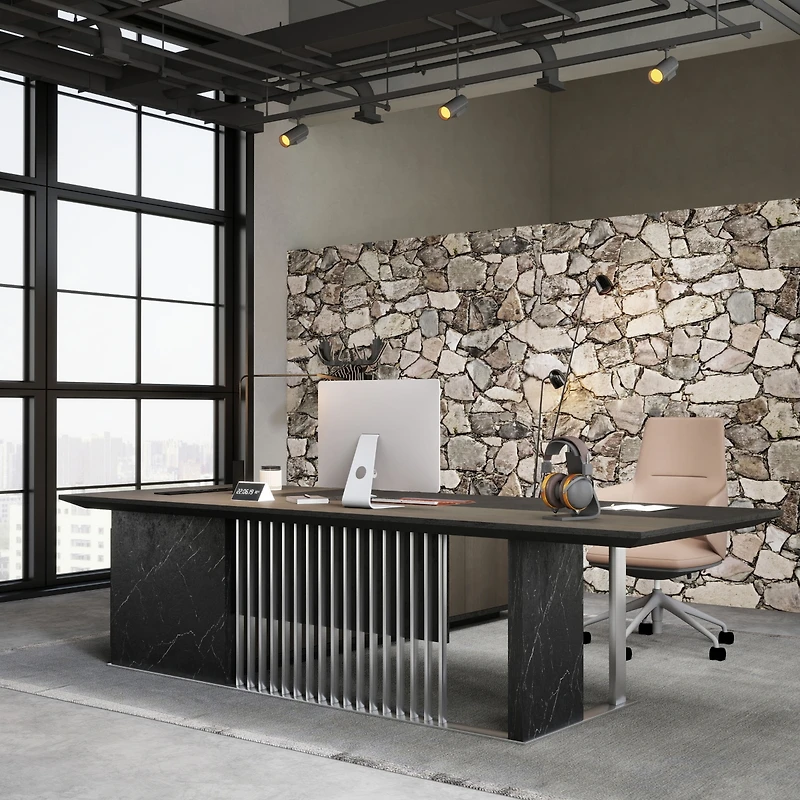 logicfox 86inch Large L Shaped Executive Desk with Universal Charging Ports and Cable Management