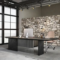 logicfox 86inch Large L Shaped Executive Desk with Universal Charging Ports and Cable Management
