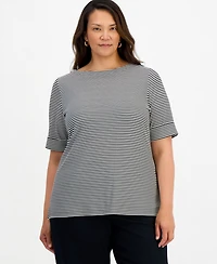 Style & Co Plus Printed Boat-Neck Elbow-Sleeve Top, Macy's Exclusive