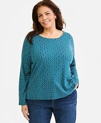 Style & Co Plus Long-Sleeve Scoop Neck Geometric T-Shirt, Macy's Exclusive