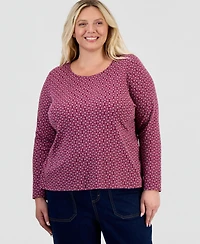 Style & Co Plus Printed Long-Sleeve Scoop-Neck Top, Macy's Exclusive