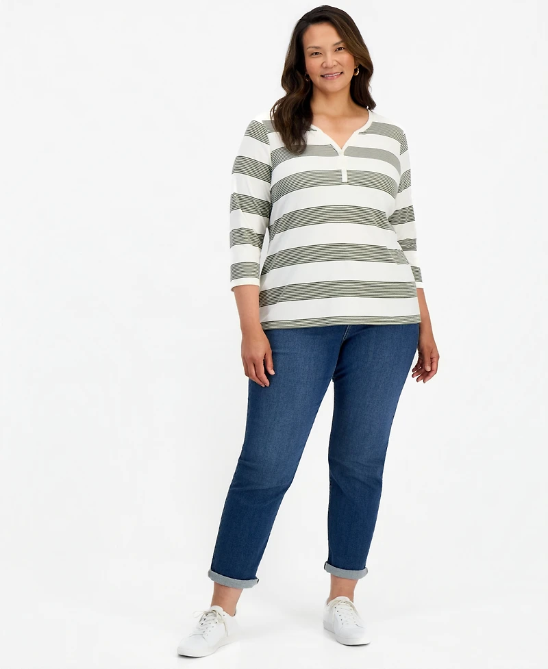 Style & Co Plus 3/4-Sleeve Henley Top, Macy's Exclusive