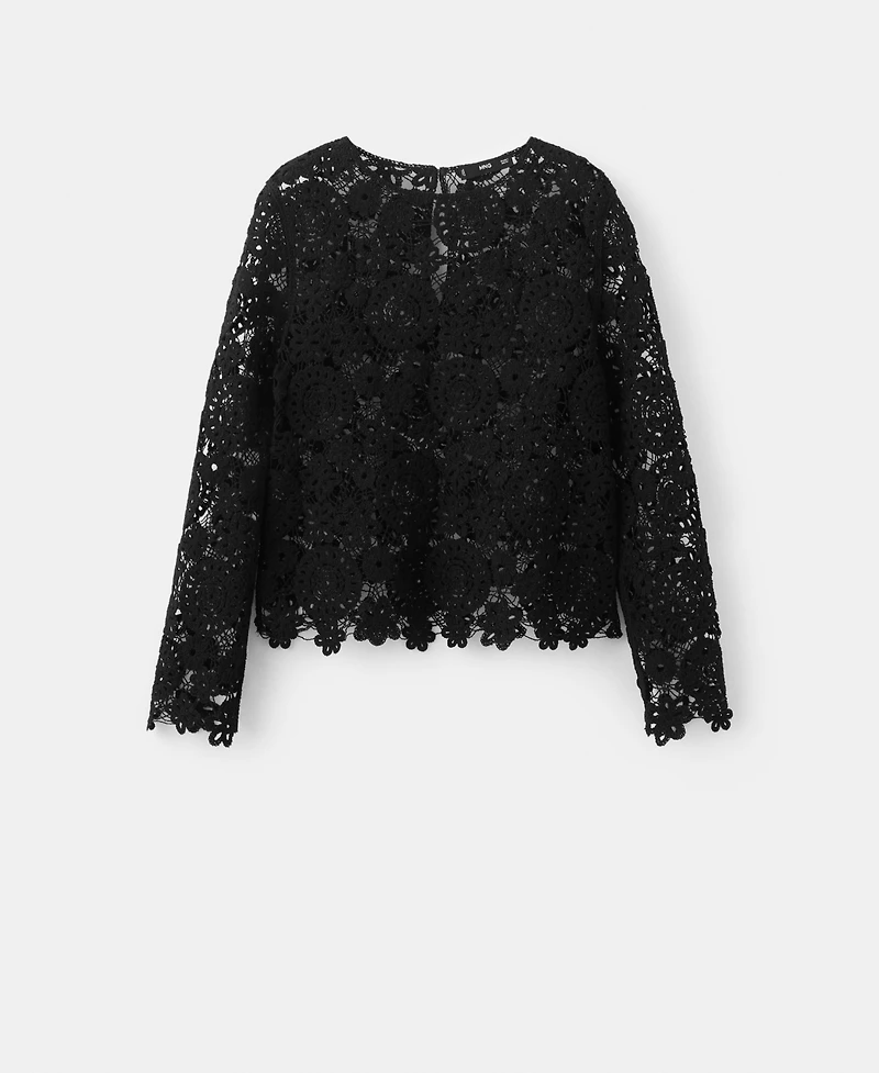 Mango Women's Openwork Knitted Floral Sweater