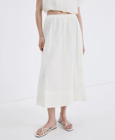 Mango Women's Embroidered Details Cotton Skirt