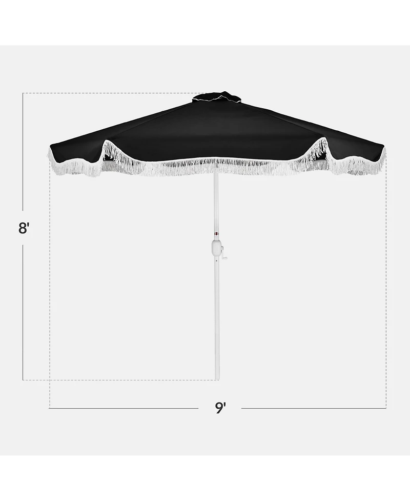Best Choice Products 9ft Fringe Market Umbrella – Boho Patio Sunshade w/ Tilt, UPF50+, Steel Pole for Table, Pool, Deck