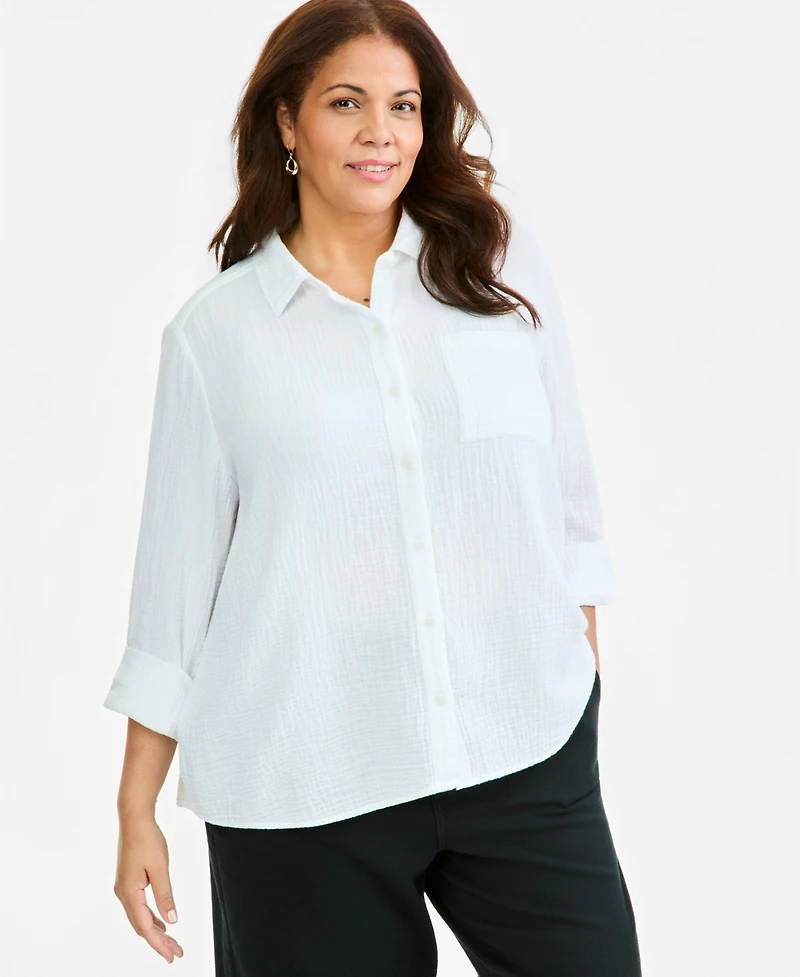 Style & Co Plus Button-Front Collared Long-Sleeve Shirt, Created for Macy's