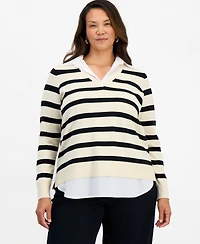 Style & Co Plus Stripe Two-Fer Long-Sleeve Sweater, Macy's Exclusive