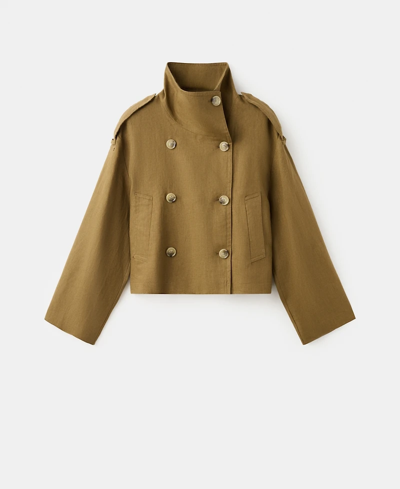 Mango Women's Funnel-Neck Linen Trench Coat