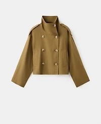 Mango Women's Funnel-Neck Linen Trench Coat