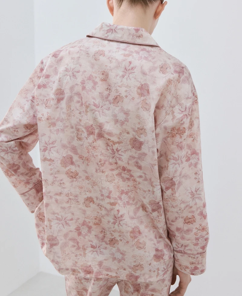 Mango Women's Piping Detail Printed Pajama Shirt