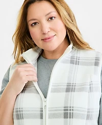Style & Co Plus Plaid Fleece Zip-Front Vest, Macy's Exclusive