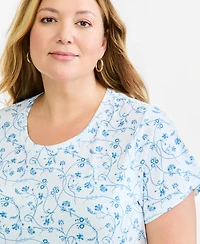 Style & Co Plus Vine Flora Floral Crewneck T-Shirt, Macy's Exclusive