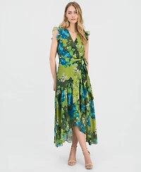 Anne Klein Women's Floral-Print Chiffon Tie-Waist Midi Dress